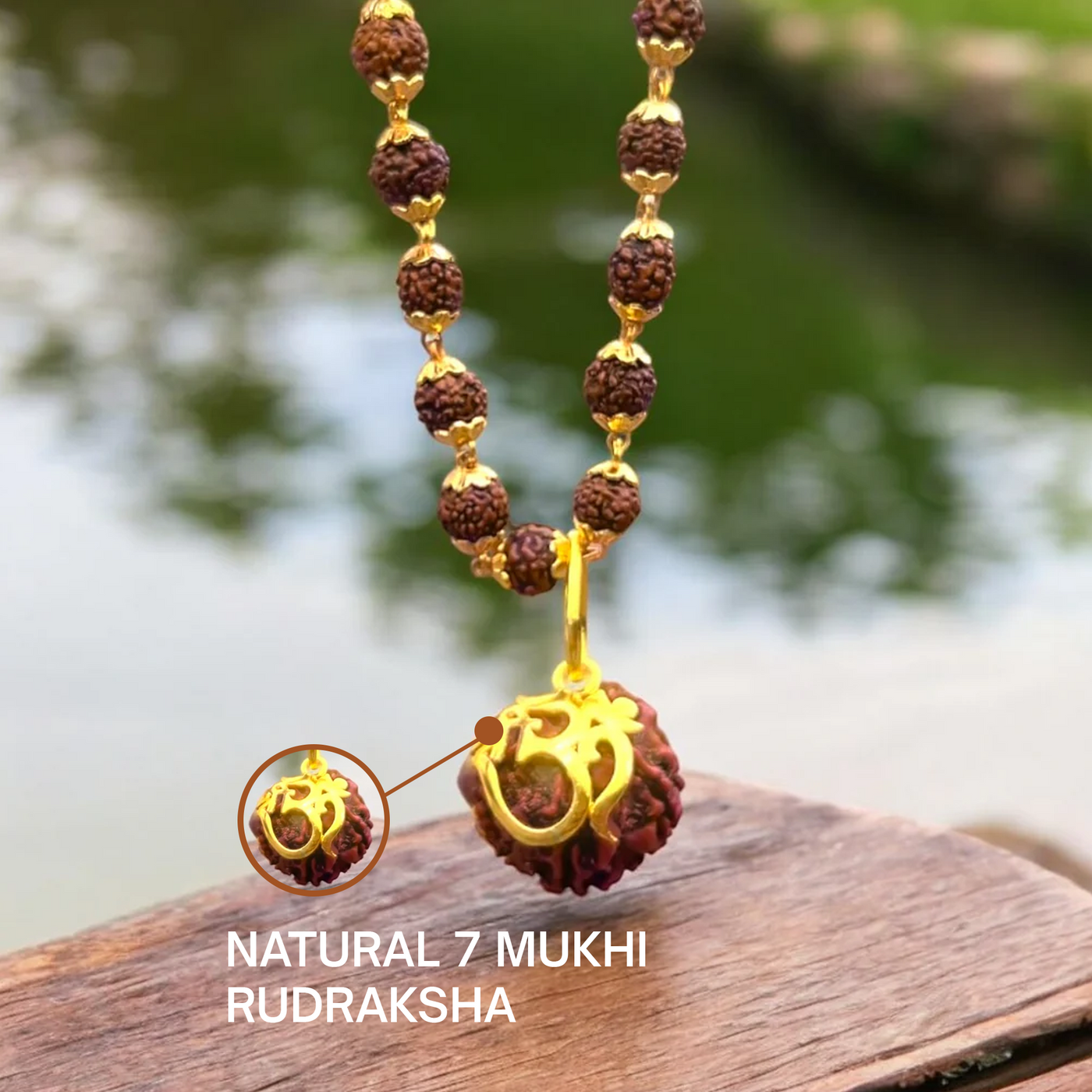 Elephance 7 Mukhi Rudraksha Necklace Gold Plated Original Nepali