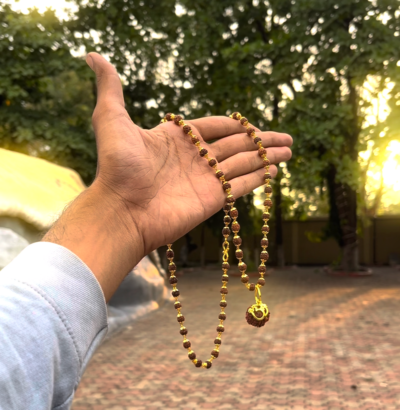 Elephance 7 Mukhi Rudraksha Necklace Gold Plated Original Nepali