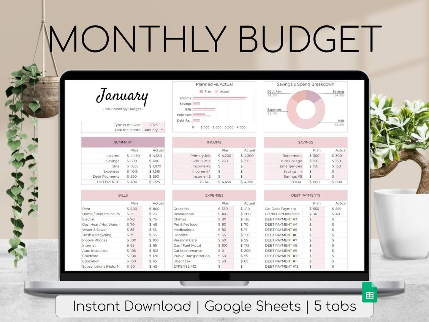 Monthly Budget Planner ( Instant Access )