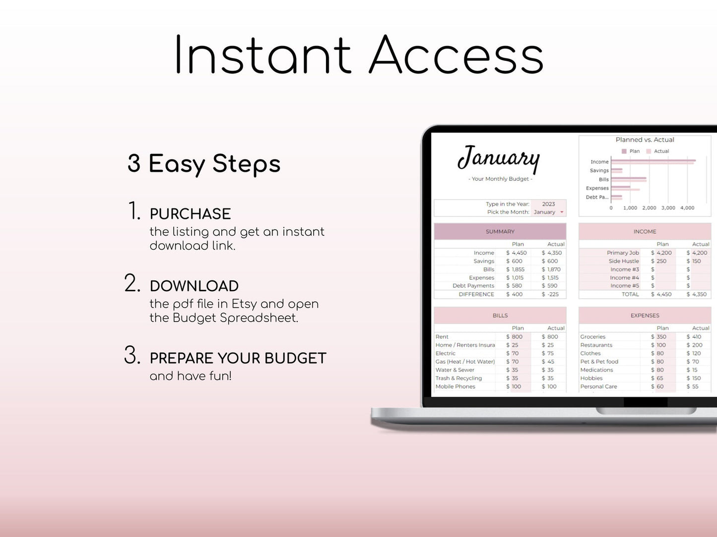 Monthly Budget Planner ( Instant Access )
